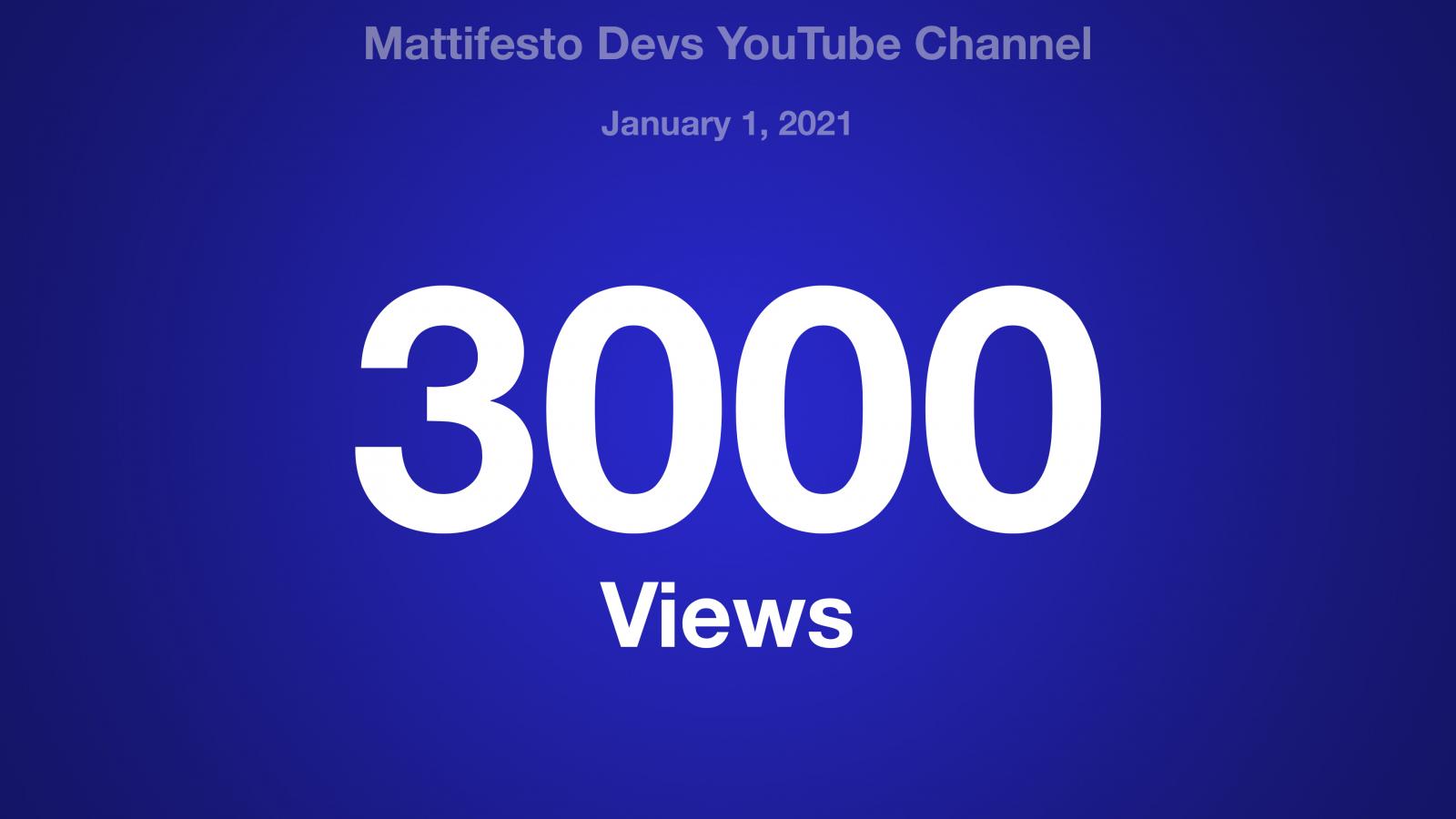 Mattifesto Devs YouTube Channel, January 1, 2021, 3000 Views